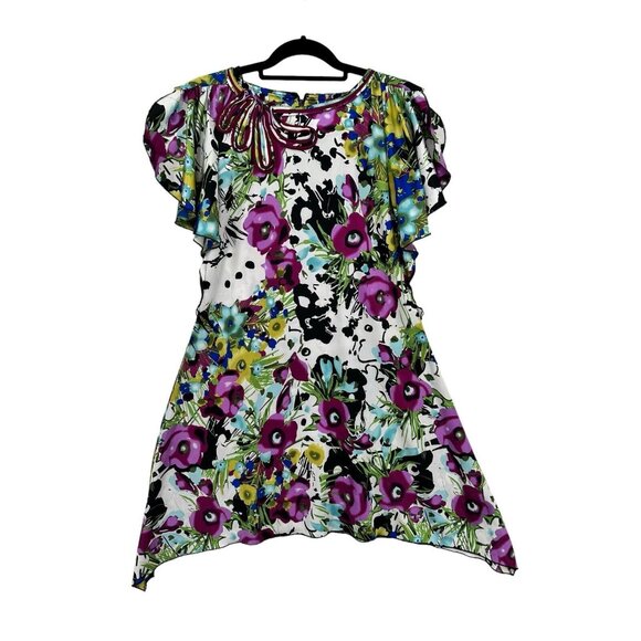LIV‎ Sleeveless Floral Flutter Dolman Sleeve Detail on Front No Belt Size 4 - Picture 1 of 14